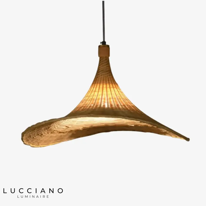 Lustre LED rotin chapeau design