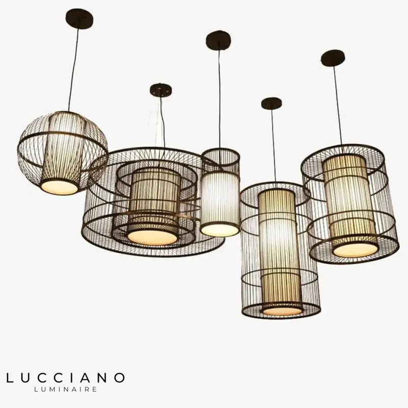 Suspension Rotin LED Cylindre Tea