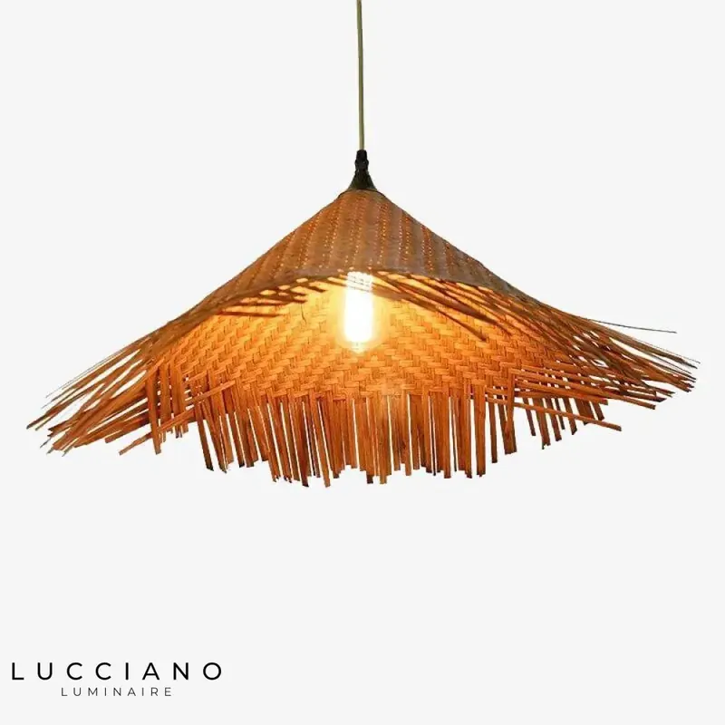 Suspension LED rotin triangulaire asiatique