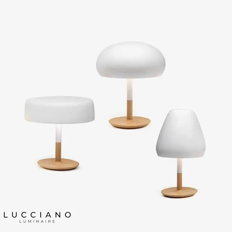 Lampe LED Design Bois et Abat-jour Arrondi
