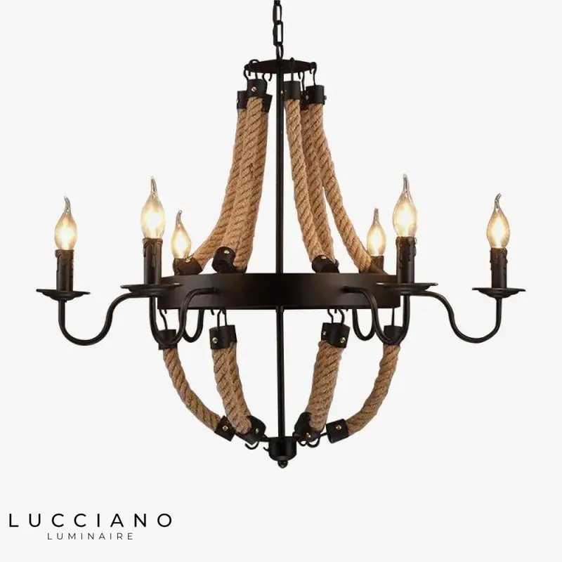 Lustre rustique métal cordages flammes