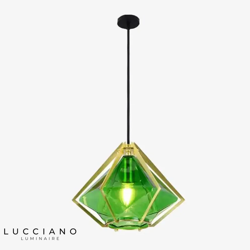 Suspension géométrique dorée Diamond verre coloré