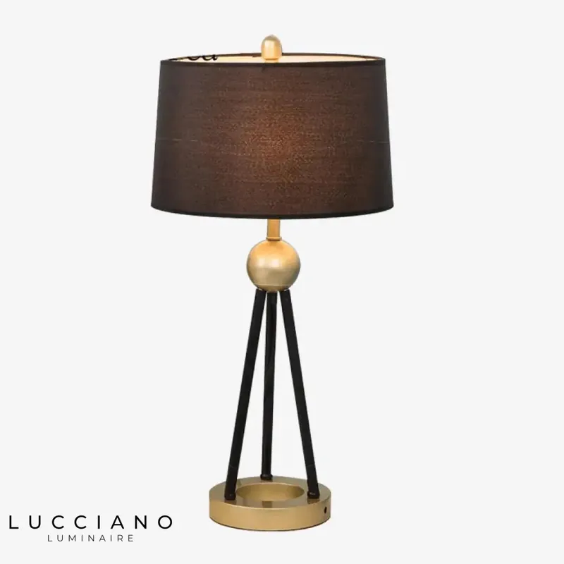 Lampe LED design trépied doré tissu
