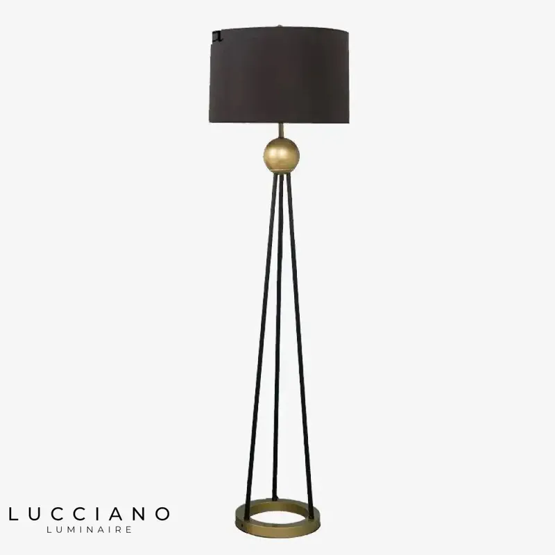 Lampadaire LED trépied boule dorée tissu