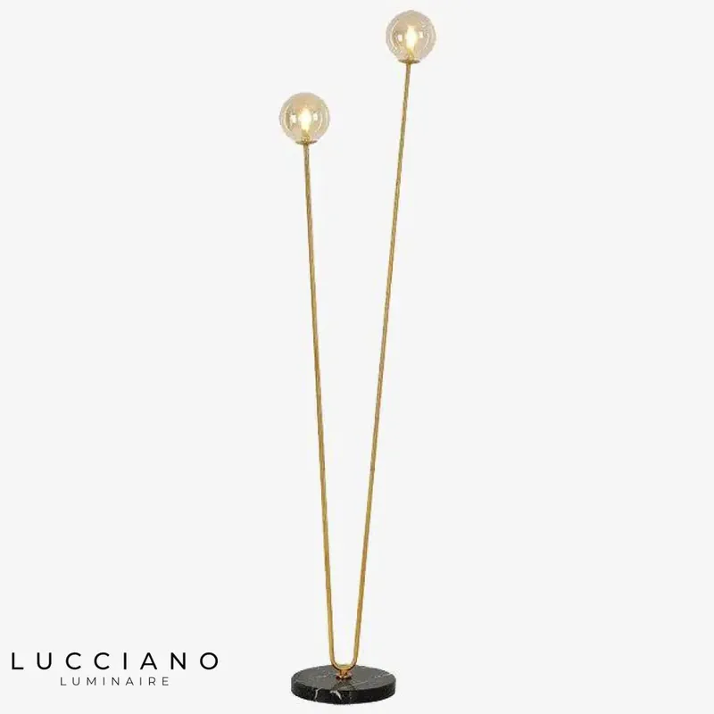 Lampadaire doré à deux branches en verre