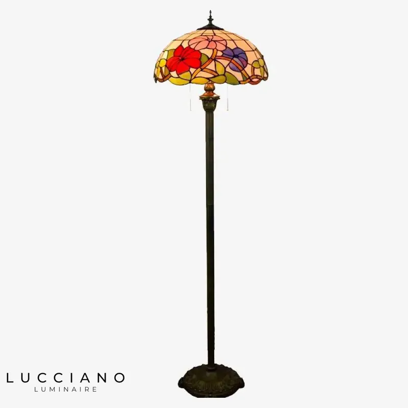 Lampadaire Tiffany vitrail rouge vert