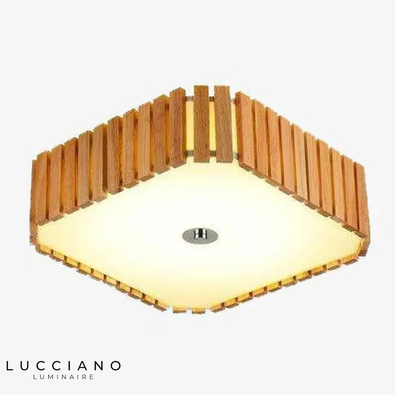 Plafonnier LED carré en bois arrondi