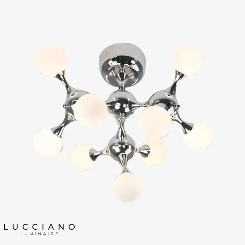 Plafonnier LED chromé style moléculaire