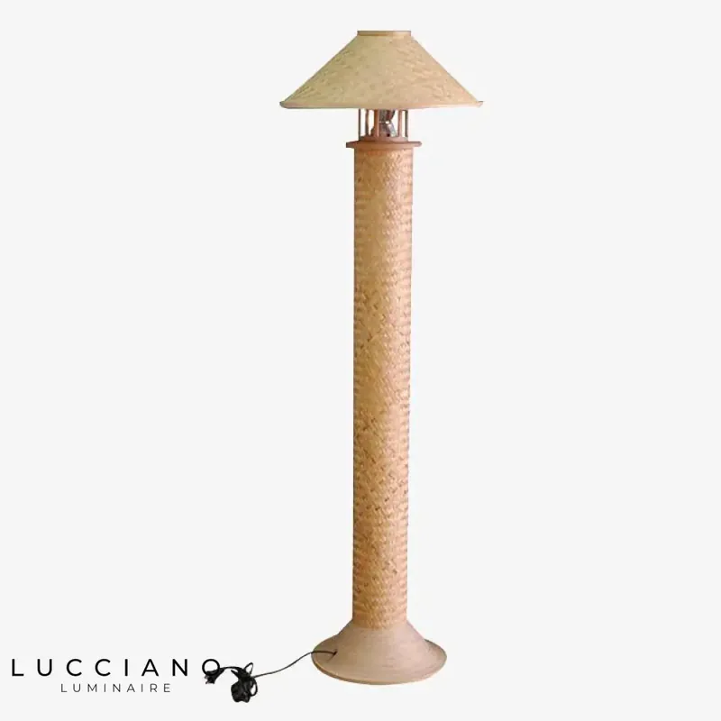 Lampadaire Rétro en Bambou Tressé