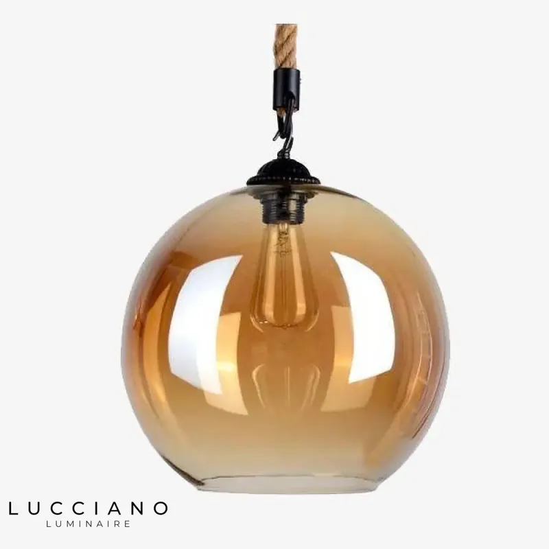 Suspension boule verre ambré sur corde