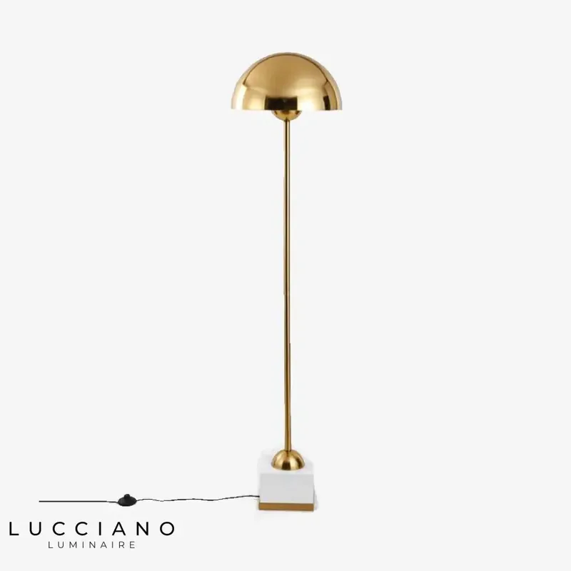 Lampadaire LED doré avec abat-jour sphérique