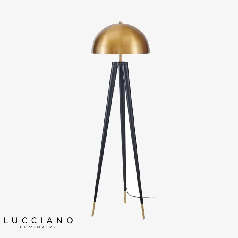 Lampadaire Luxe Triple Pied en Métal Doré