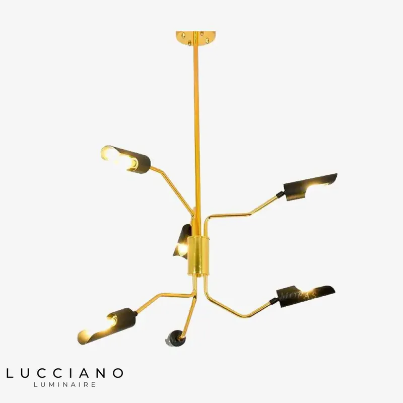 Lustre LED doré, bras et lampes noires