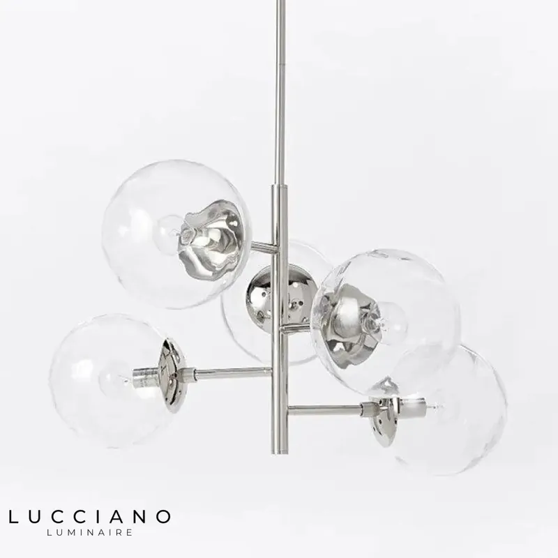 Lustre Bulles Verre Branches Chromées