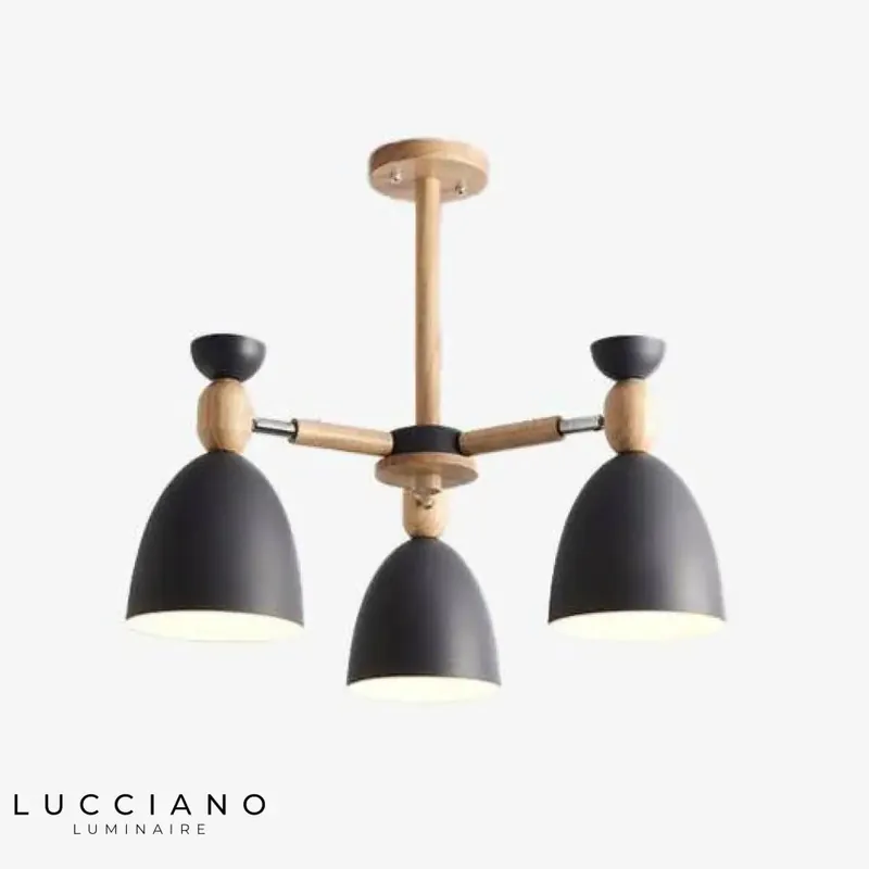 Suspension LED bois et abat-jours arrondis