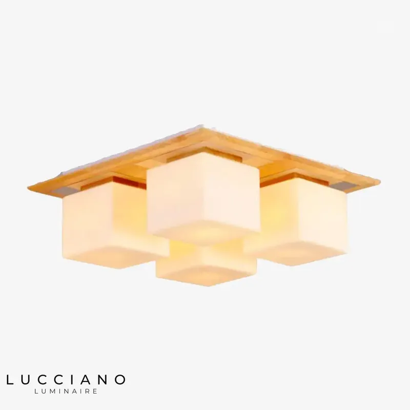 Suspension bois design rectangles lumineux