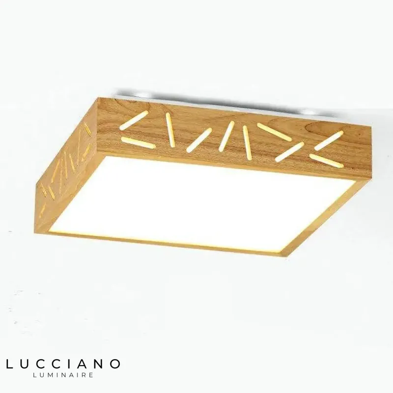 Plafonnier LED Carré Bois Perforé