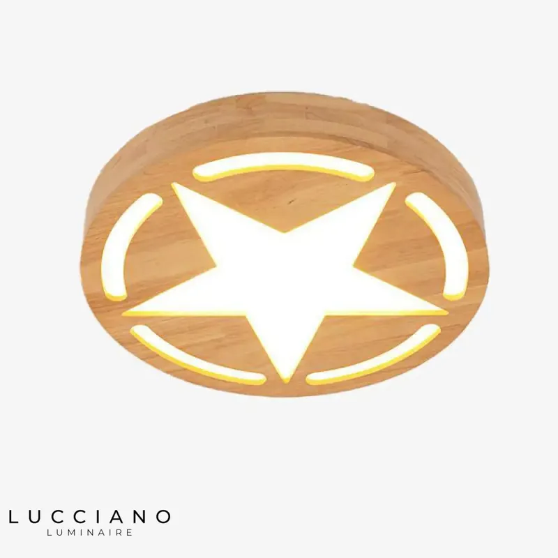 Plafonnier LED bois rond étoilé