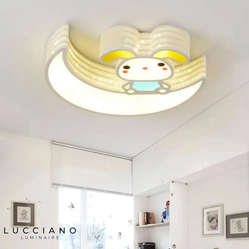 Plafonnier enfant lune et lapin