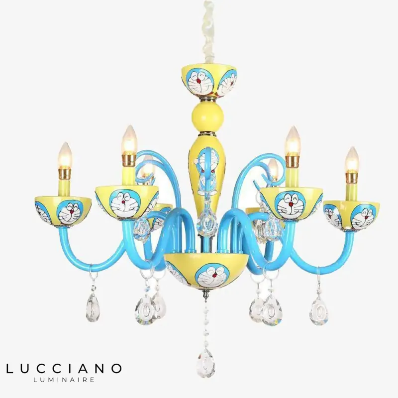 Lustre LED chat bleu et jaune