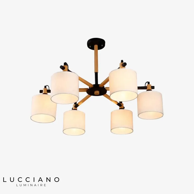 Lustre bois avec abat-jour tissu