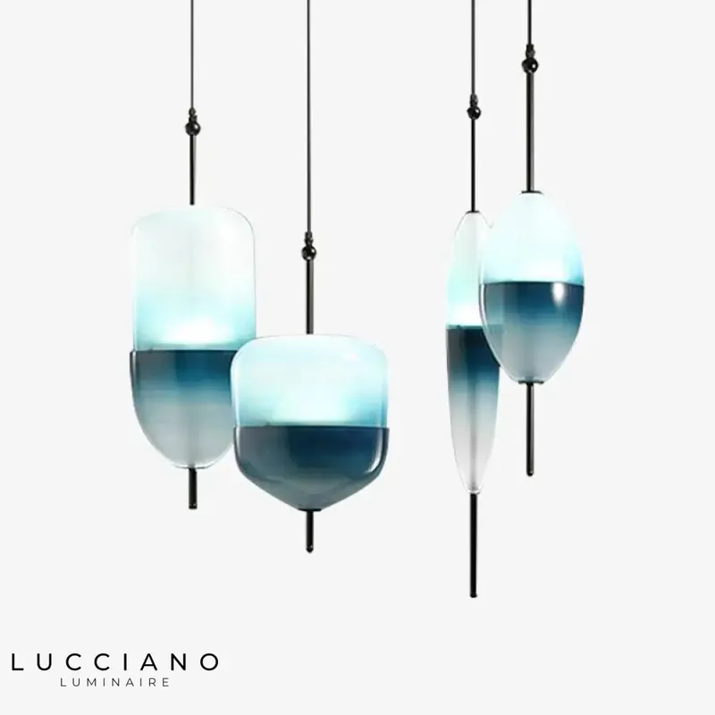 Suspension goutte bleue en verre moderne