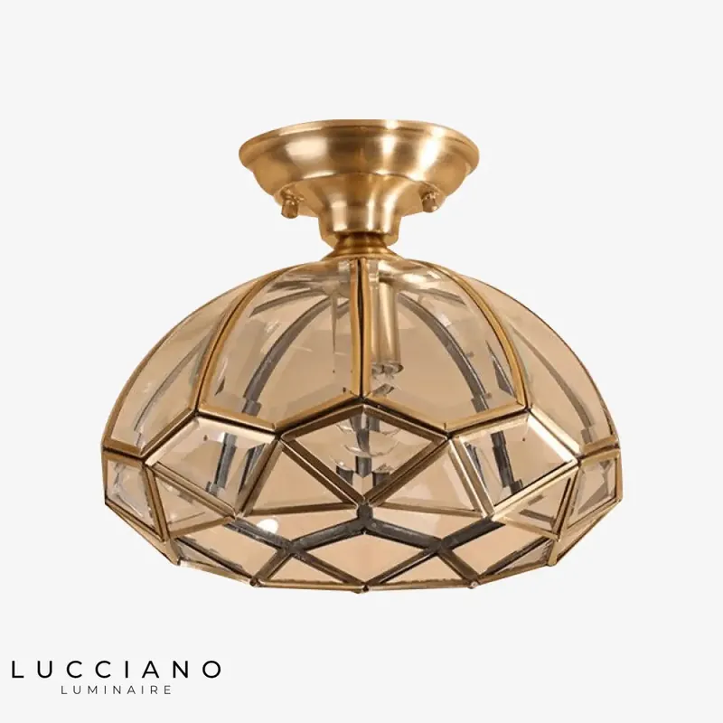 Plafonnier doré rustique en verre LED