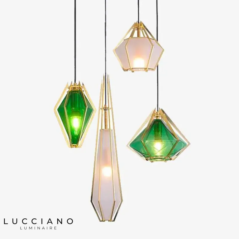 Suspension LED Verre et Doré Cage