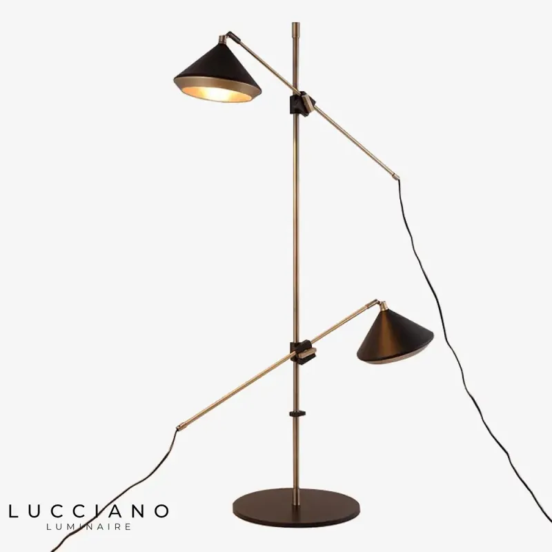 Lampadaire design, double abat-jour doré