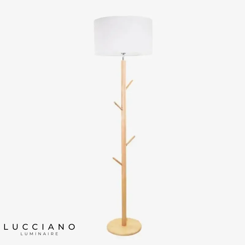 Lampadaire tissu branches bois