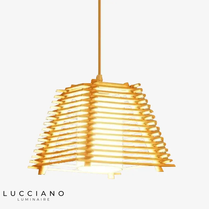 Suspension LED bois cage conique