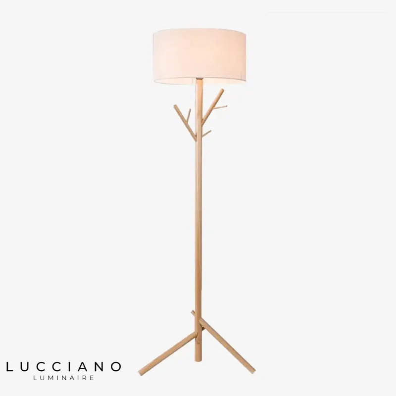 Lampadaire style arbre, tissu et bois