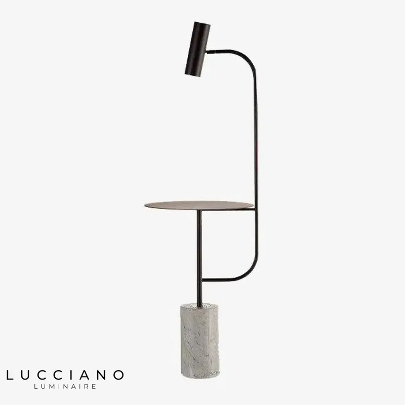 Lampadaire doré avec table en marbre