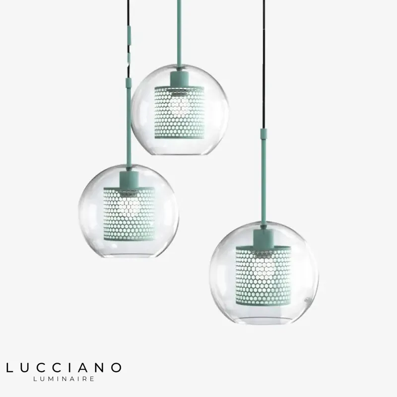 Suspension LED cage boule verre