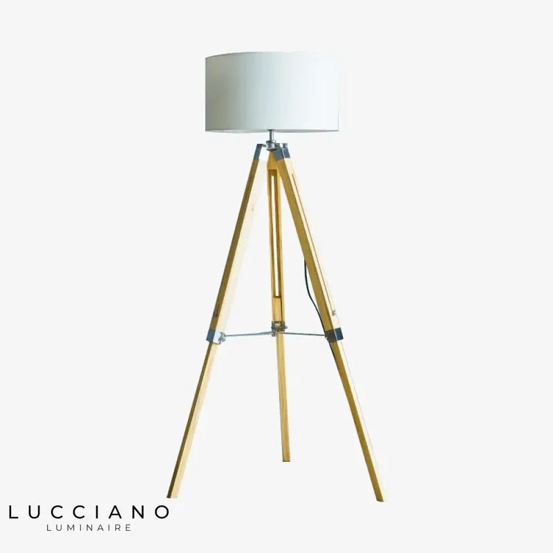 Lampadaire ajustable en bois avec abat-jour