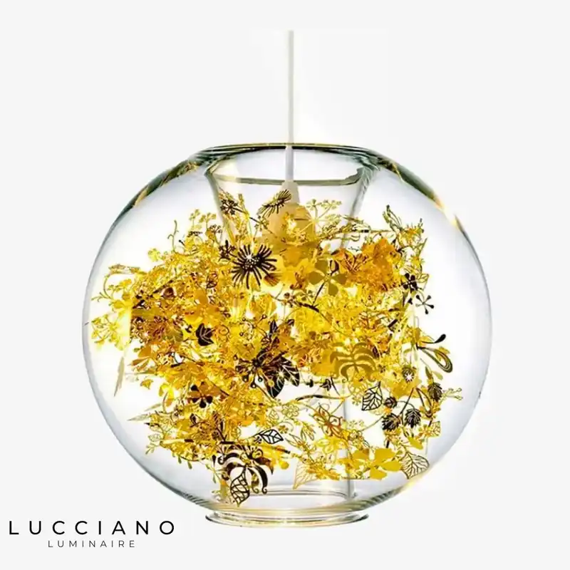 Lampe boule en verre à feuilles