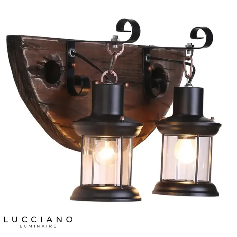 Applique murale LED industrielle design bois vintage