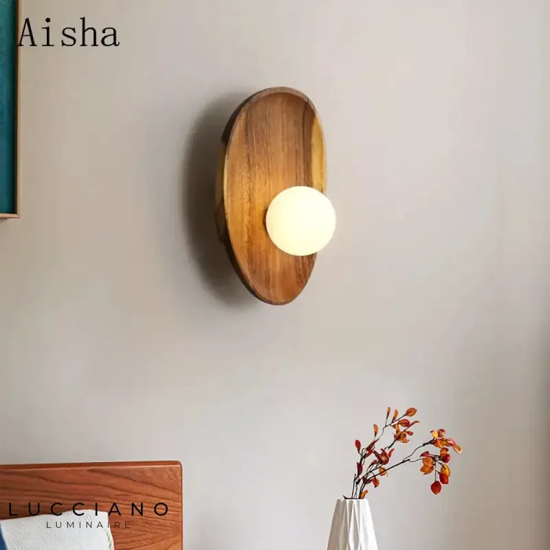 Applique murale LED élégante artisanale noyer.