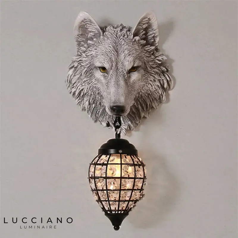 Applique murale vintage originale loup lumineux artistique.