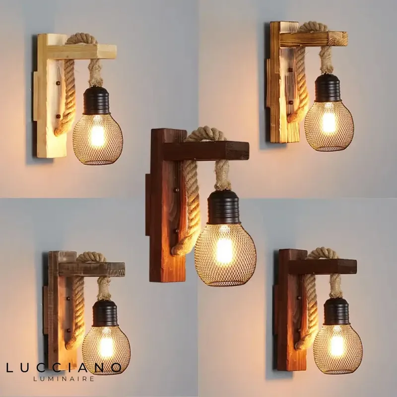 Applique murale loft industriel bois et corde