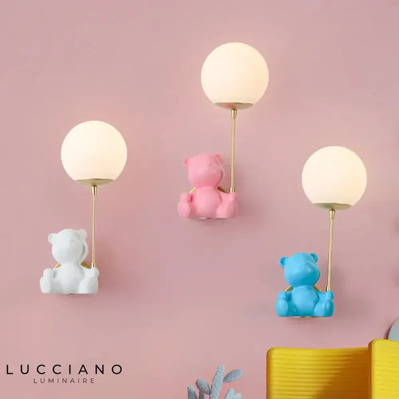 Applique murale ours lumineux design rose chambre