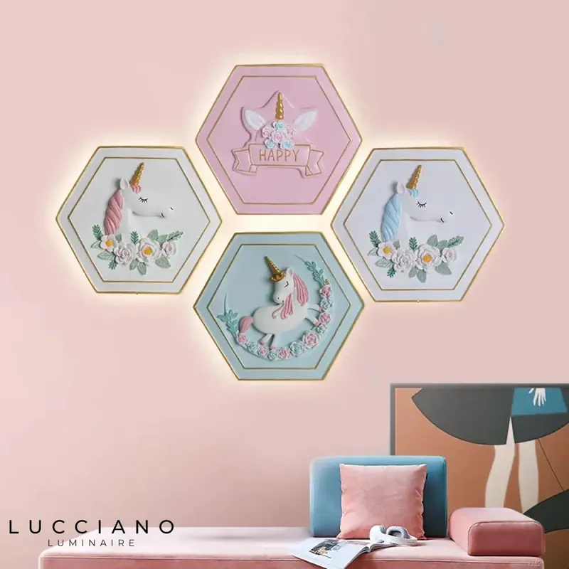 Applique murale design LED licorne arc-en-ciel magique