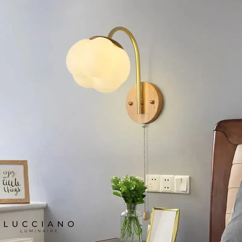 Applique murale LED dorée nordique scandinave minimaliste bois