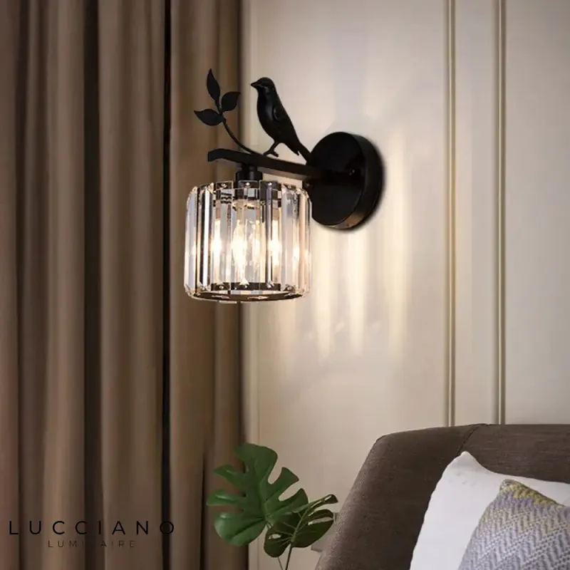 Applique murale noire de luxe cristal oiseaux design LED