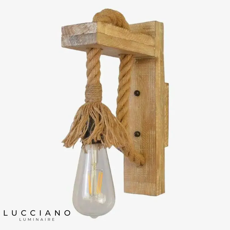 Applique murale rustique luminaire bois cordage vintage