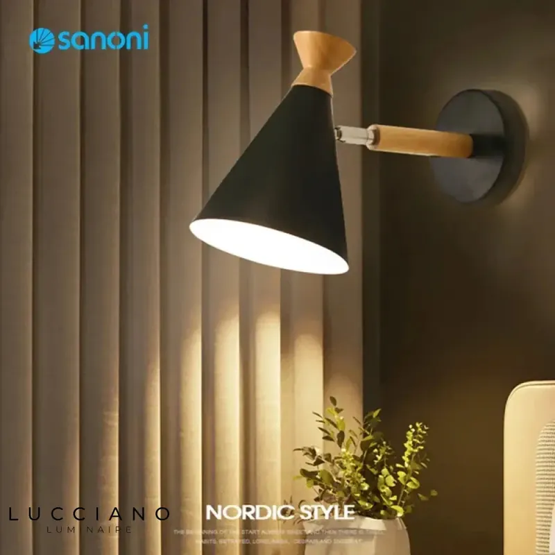 Applique murale LED élégante minimaliste bois.