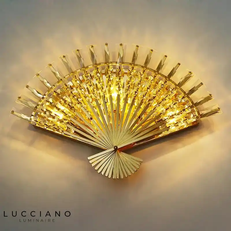applique murale en cristal design lumineux éventail inox.